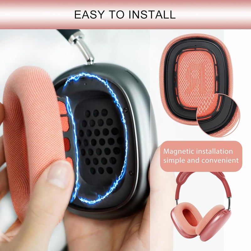GEVO Upgraded Ear Cushions Replacement Earpads for Apple AirPods Max Headphones, Mesh Fabric Ear Pads Ear Covers with Memory Foam and Magnet for AirPods Max (Pink) - Image 3